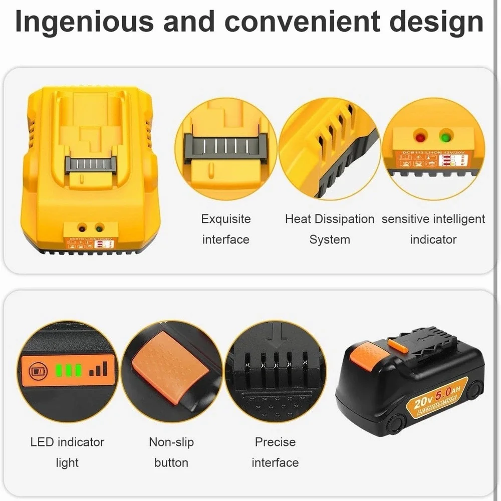 20v Max Battery Replacement for Dewalt Battery 5.0Ah & DCB112‎ Battery Charger
